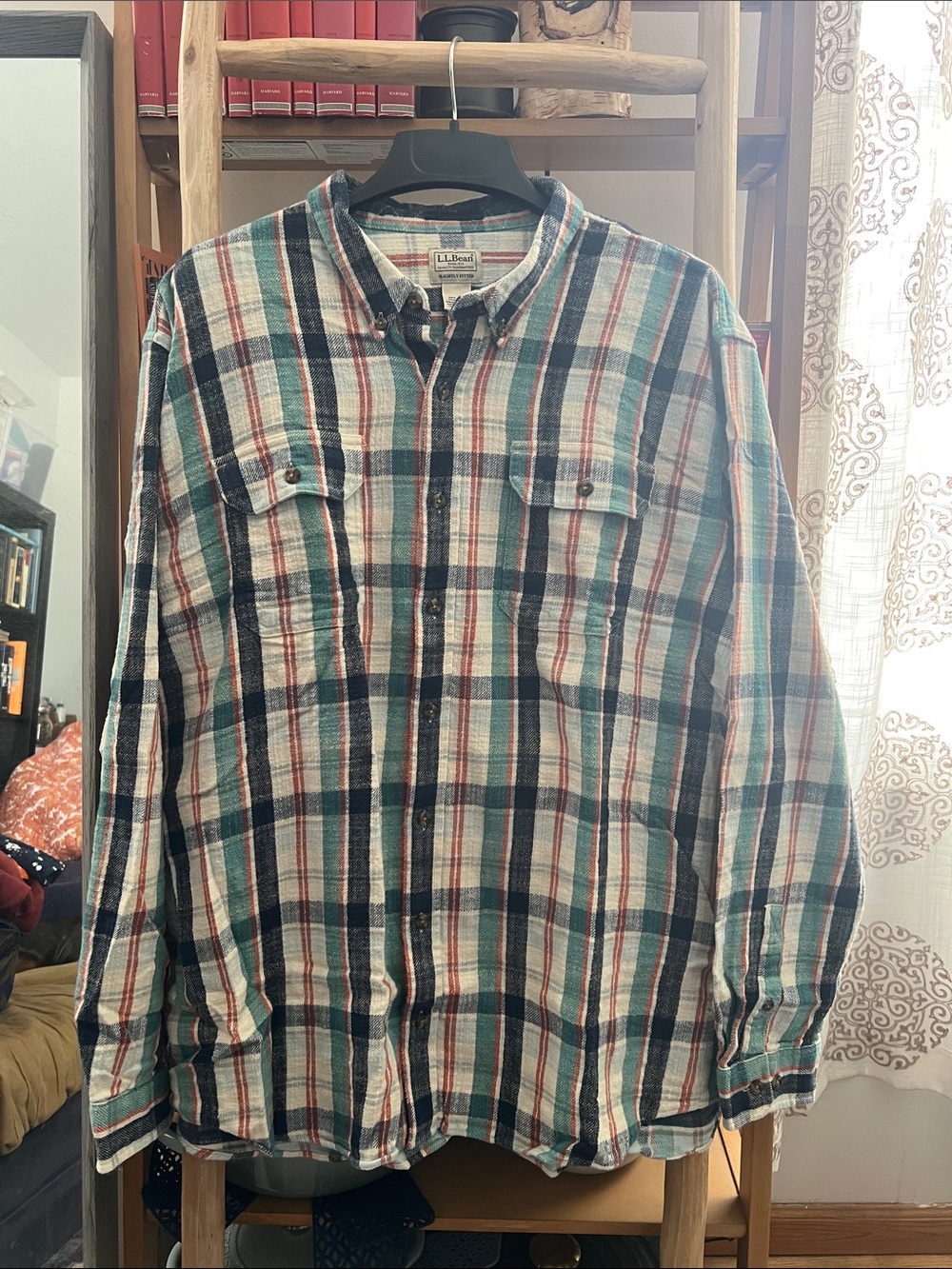 L.L. Bean Plaid Button-Down Shirt in Green, Navy & Rust